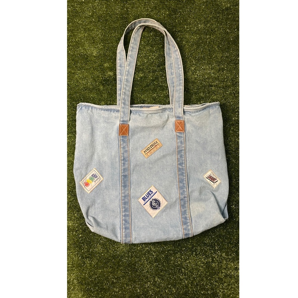 Vintage‎ Shane Sportswear Denim Tote Bag 90s Patchwork Y2K Jean Carryall